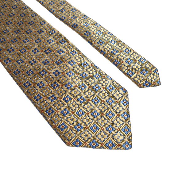 Robert Talbott Best of Class Mens Silk Tie Yellow Blue Floral Pattern Designer - Picture 2 of 5